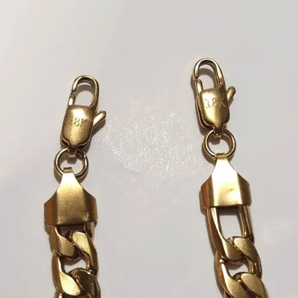 18k Plated Necklace & Bracelet Set Gold Figaro Valentines Birthday Gift - NEW!!!